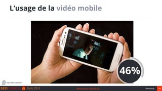 14#seocamp@Mathieujava @Emilie_bd
L’usage de la vidéo mobile
http://www.credoc.fr/
46%
 