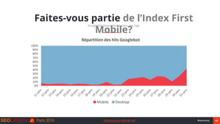 82#seocamp@Mathieujava @Emilie_bd
Faites-vous partie de l’Index First
Mobile?
GoogleBot Smartphone dans vos logs
 