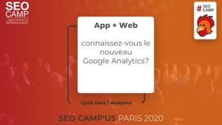 App + Web
connaissez-vous le
nouveau
Google Analytics?
Cycle Data / Analytics
 