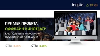 ПРИМЕР ПРОЕКТА
ОФФЛАЙН КИНОТЕАТР
КАК ПОЛУЧИТЬ МАКСИМУМ
ПОСЕТИТЕЛЕЙ ИЗ ВЫДАЧИ
CTR: 3,65% CTR: 4,18%
 