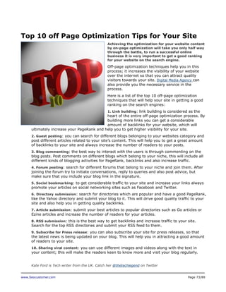 www.Seocustomer.com Page 73/89
Top 10 off Page Optimization Tips for Your Site
Achieving the optimization for your website...