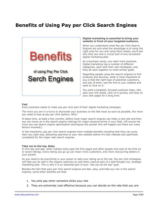 www.Seocustomer.com Page 9/89
Benefits of Using Pay per Click Search Engines
Digital marketing is essential to bring your
...