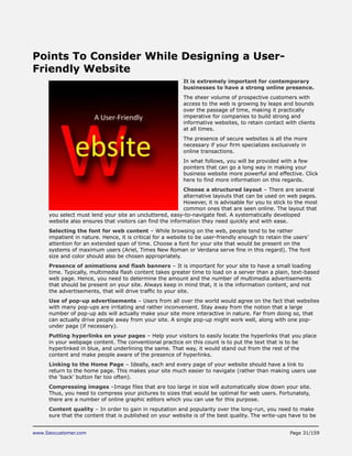www.Seocustomer.com Page 31/159
Points To Consider While Designing a User-
Friendly Website
It is extremely important for ...