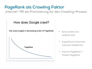 PageRank als Crawling Faktor
„Interner“ PR als Priorisierung für den Crawling-Prozess
• Keine wirklich ein-
sehbare Zahl
•...