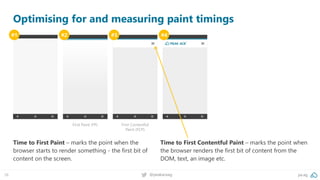 pa.ag@peakaceag38
Optimising for and measuring paint timings
Time to First Paint – marks the point when the
browser starts...