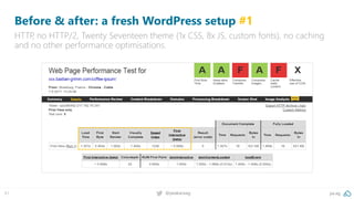 pa.ag@peakaceag61
Before & after: a fresh WordPress setup #1
HTTP, no HTTP/2, Twenty Seventeen theme (1x CSS, 8x JS, custo...