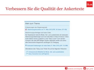 Verbessern Sie die Qualität der Ankertexte




                                 facebook.com/chchportal   @ch_portal
 