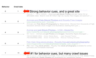 Behavior Crawl data
12
111
23
34
45
Strong behavior cues, and a great site
#1 for behavior cues, but many crawl issues
 