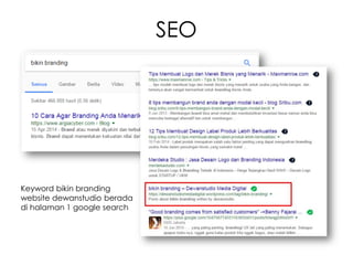 Keyword bikin branding
website dewanstudio berada
di halaman 1 google search
SEO
 