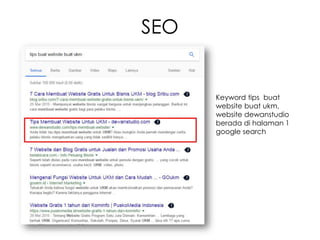 Keyword tips buat
website buat ukm,
website dewanstudio
berada di halaman 1
google search
SEO
 