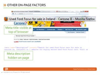 OTHER ON-PAGE FACTORS




        Meta title visible at
         top of browser



      <meta name="description" content=...