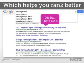 Which helps you rank better 
@jennita #FBSprint 
Oh, hai! 
That’s Moz. 
 