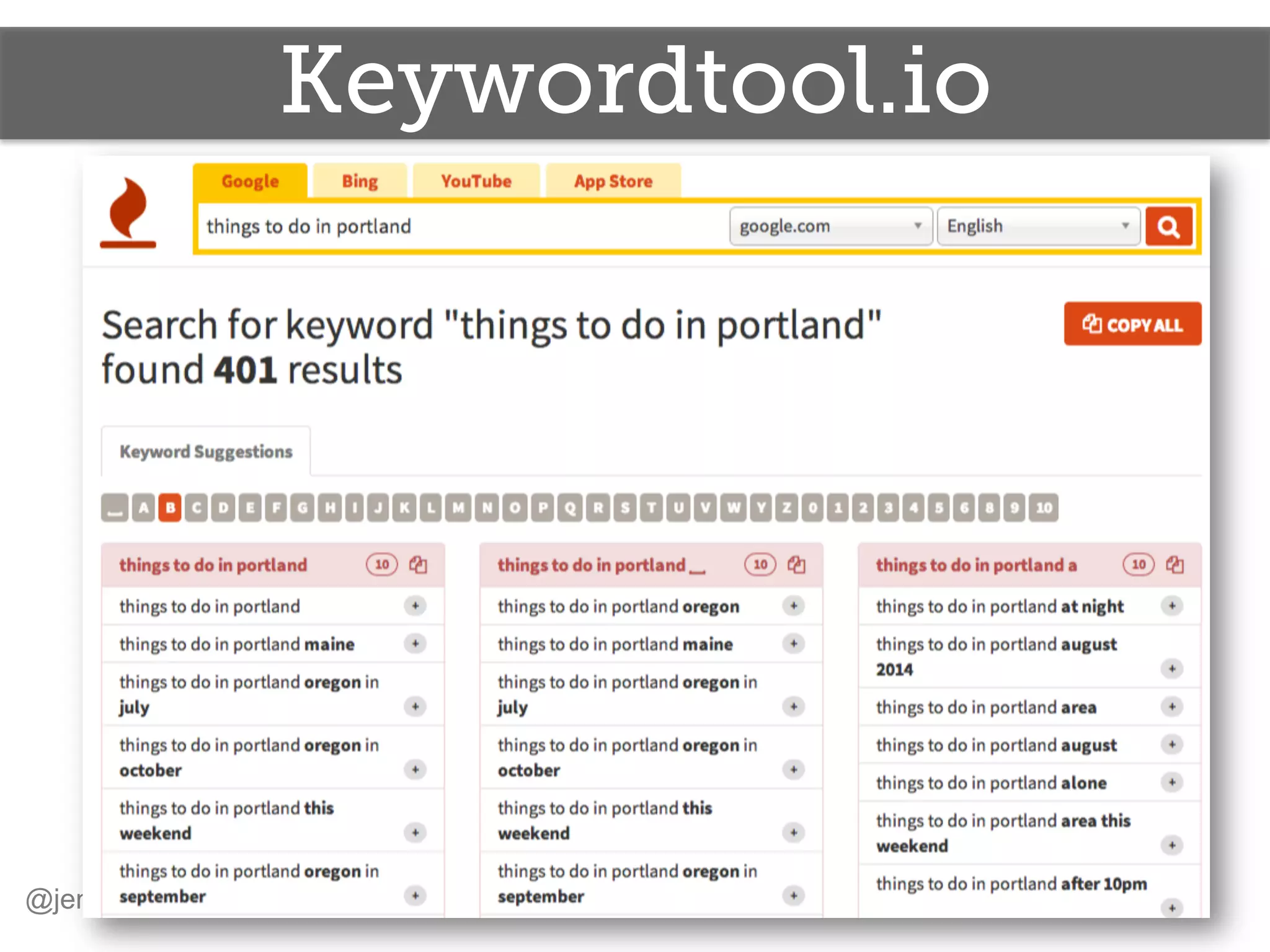 Keywordtool.io
@jennita #FBSprint
 