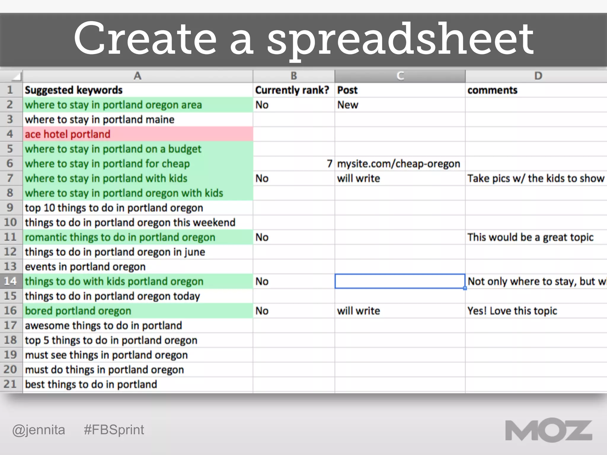Create a spreadsheet
@jennita #FBSprint
 
