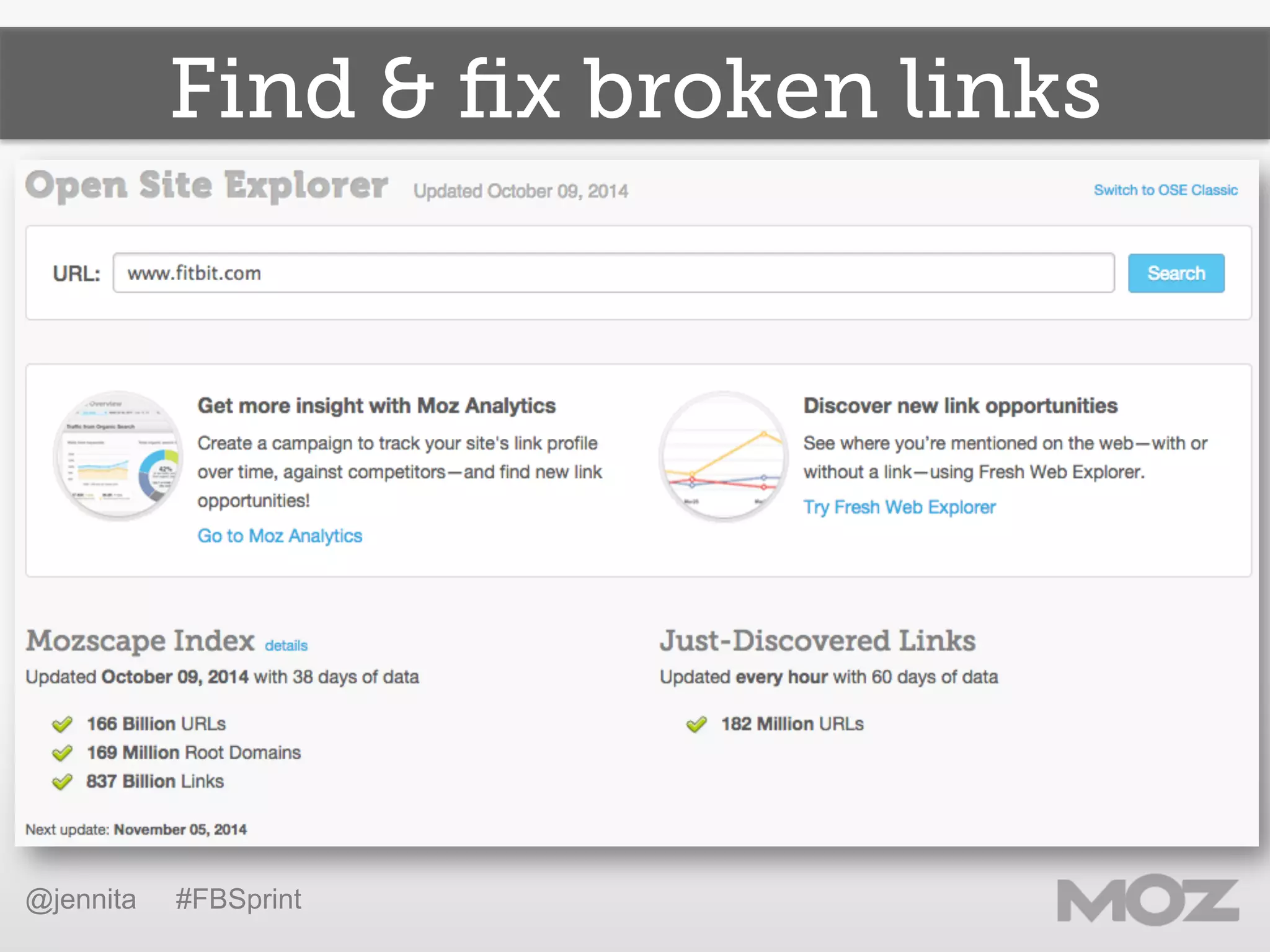 Find & ﬁx broken links
@jennita #FBSprint
 