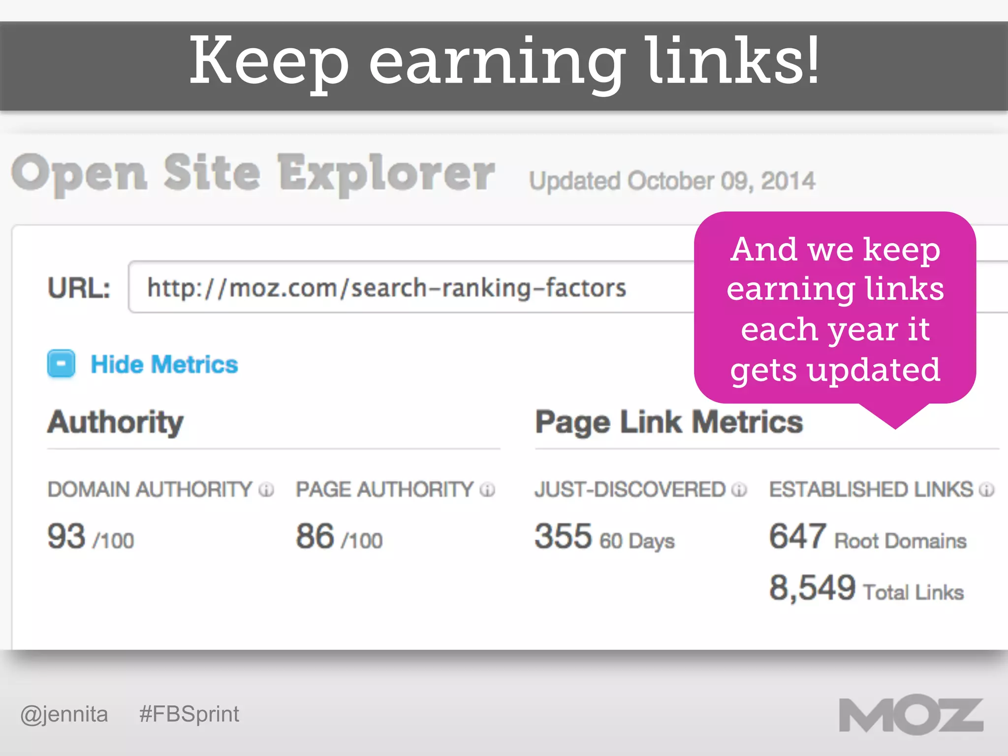 Keep earning links!
@jennita #FBSprint
And we keep
earning links
each year it
gets updated
 