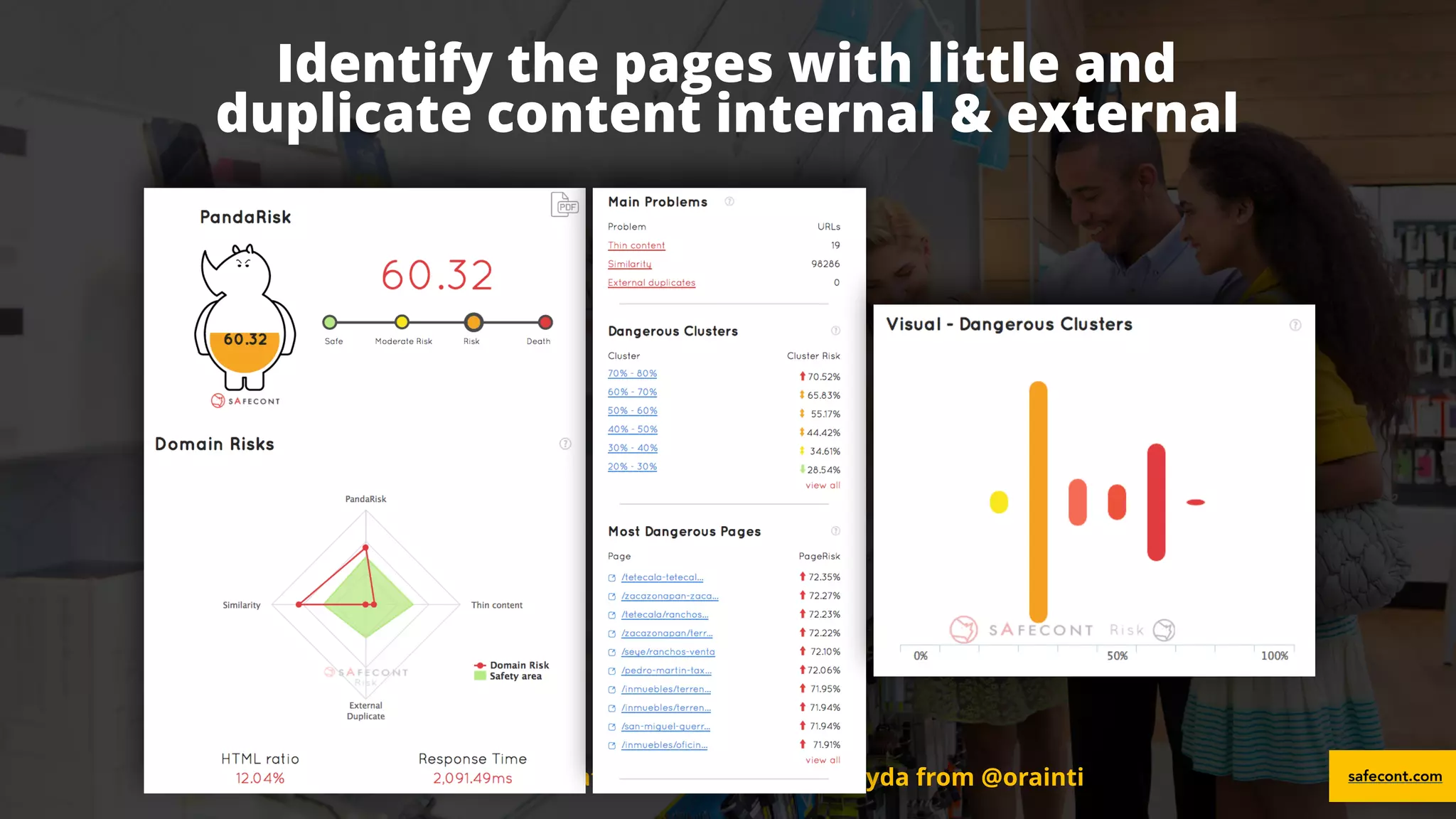 #ecommerceseo at #searchleeds by @aleyda from @orainti
Identify the pages with little and  
duplicate content internal & external
safecont.com#ecommerceseo at #searchleeds by @aleyda from @orainti
 