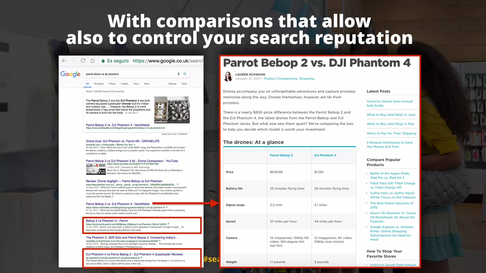 #ecommerceseo at #searchleeds by @aleyda from @orainti
With comparisons that allow  
also to control your search reputation
#ecommerceseo at #searchleeds by @aleyda from @orainti
 