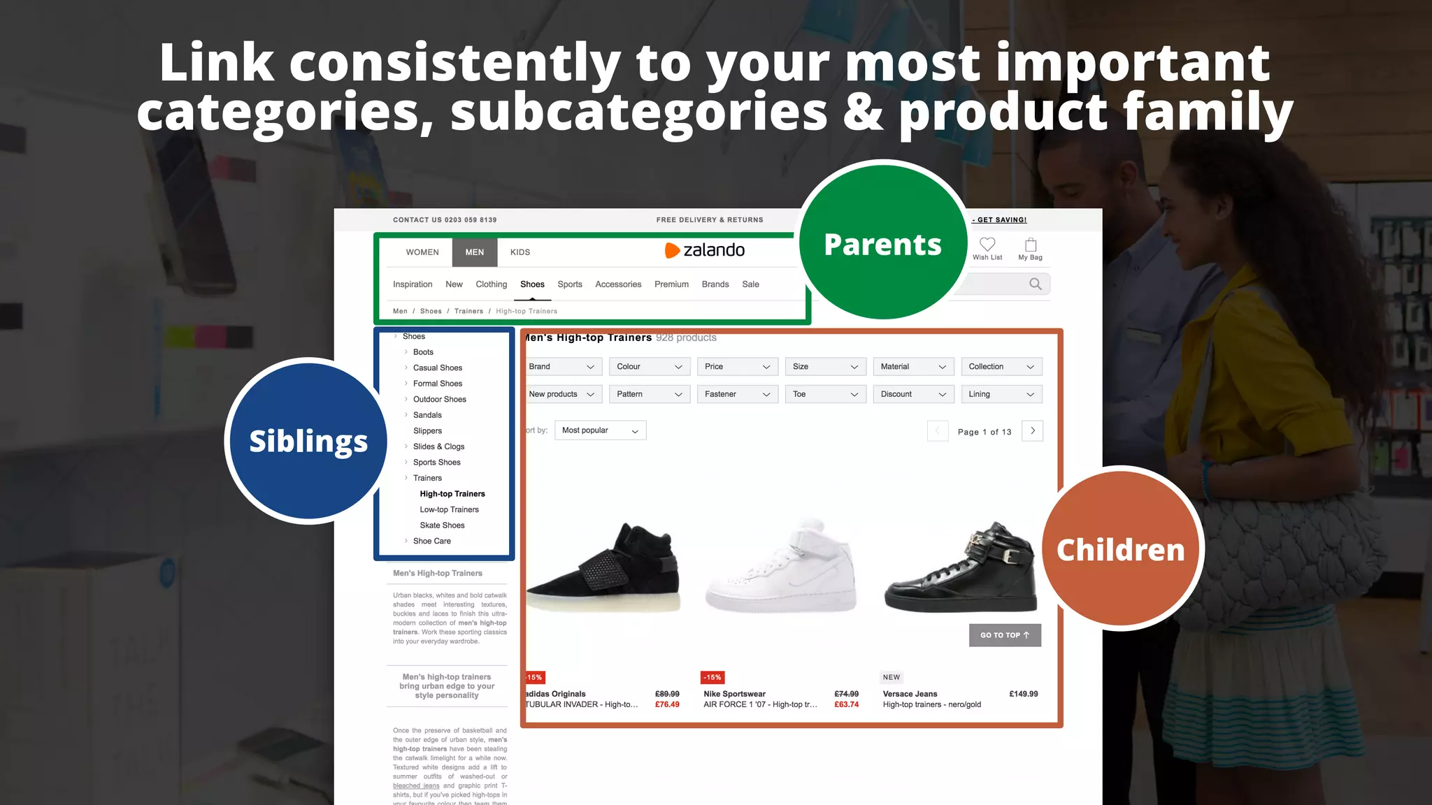 #ecommerceseo at #searchleeds by @aleyda from @orainti#ecommerceseo at #searchleeds by @aleyda from @orainti
Link consistently to your most important  
categories, subcategories & product family
Parents
Siblings
Children
 