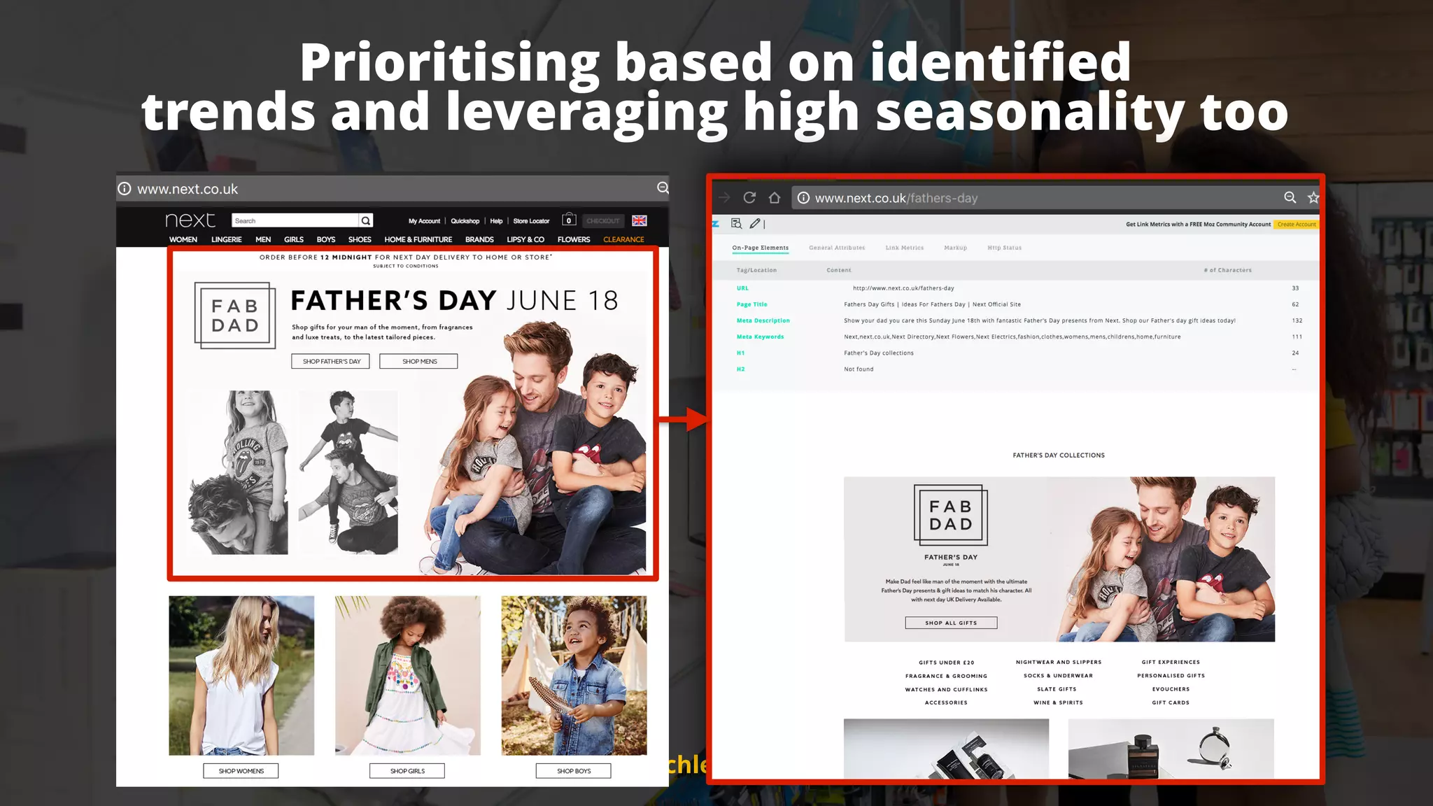 #ecommerceseo at #searchleeds by @aleyda from @orainti#ecommerceseo at #searchleeds by @aleyda from @orainti
Prioritising based on identiﬁed  
trends and leveraging high seasonality too
 