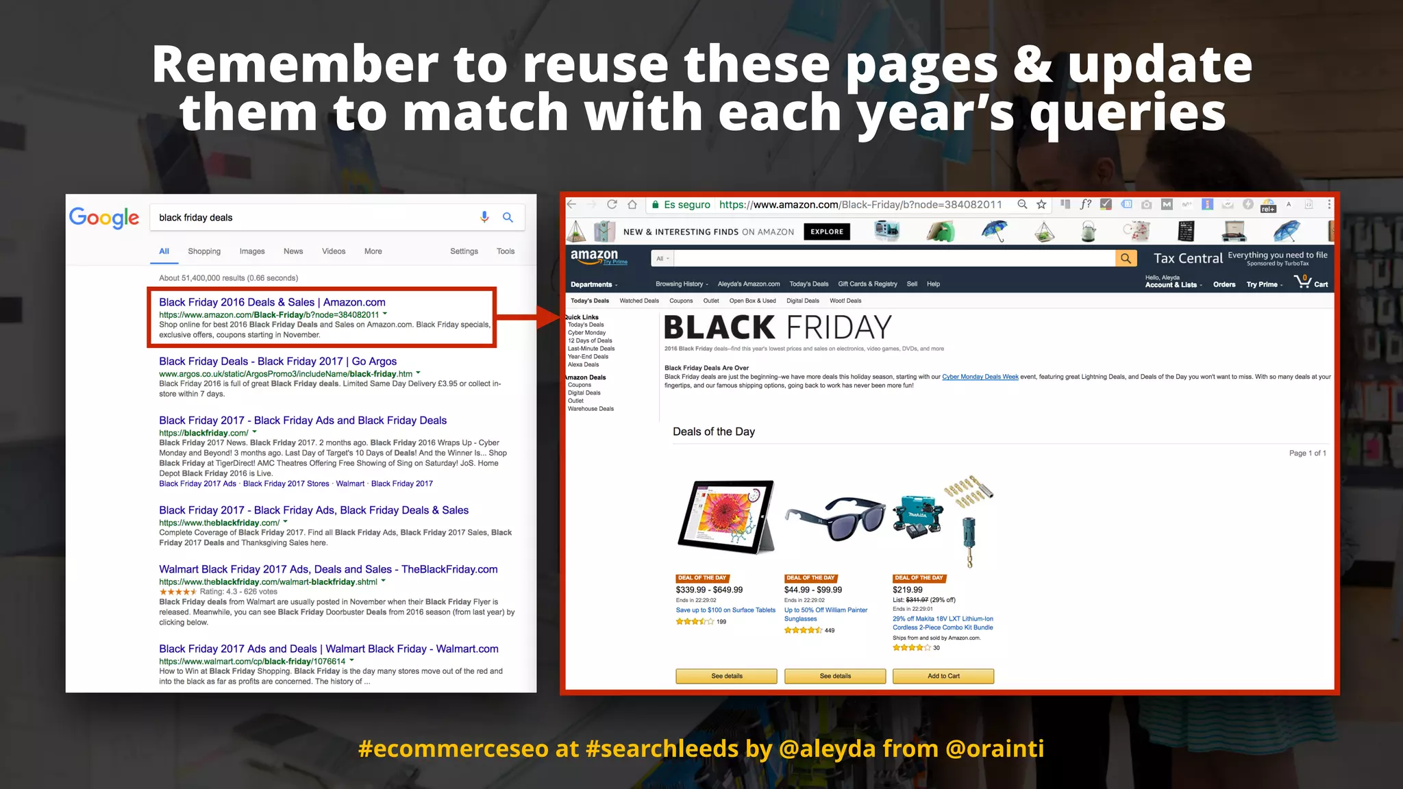 #ecommerceseo at #searchleeds by @aleyda from @orainti
Remember to reuse these pages & update  
them to match with each year’s queries
#ecommerceseo at #searchleeds by @aleyda from @orainti
 