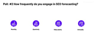 Poll: #2 How frequently do you engage in SEO forecasting?
Monthly Annually
Quarterly Haly-yearly
 