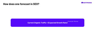 Current Organic Traffic × (Expected Growth Rate)
How does one forecast in SEO?
Forecast Period
 