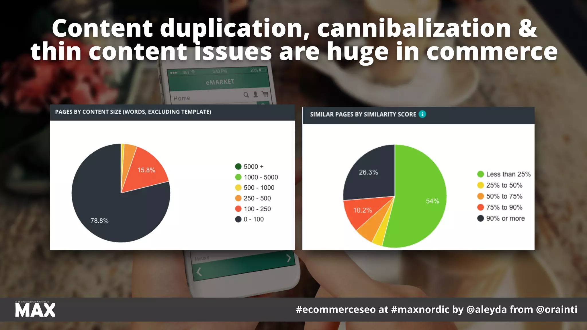#ecommerceseo at #maxnordic by @aleyda from @orainti
Content duplication, cannibalization &
thin content issues are huge in commerce
 