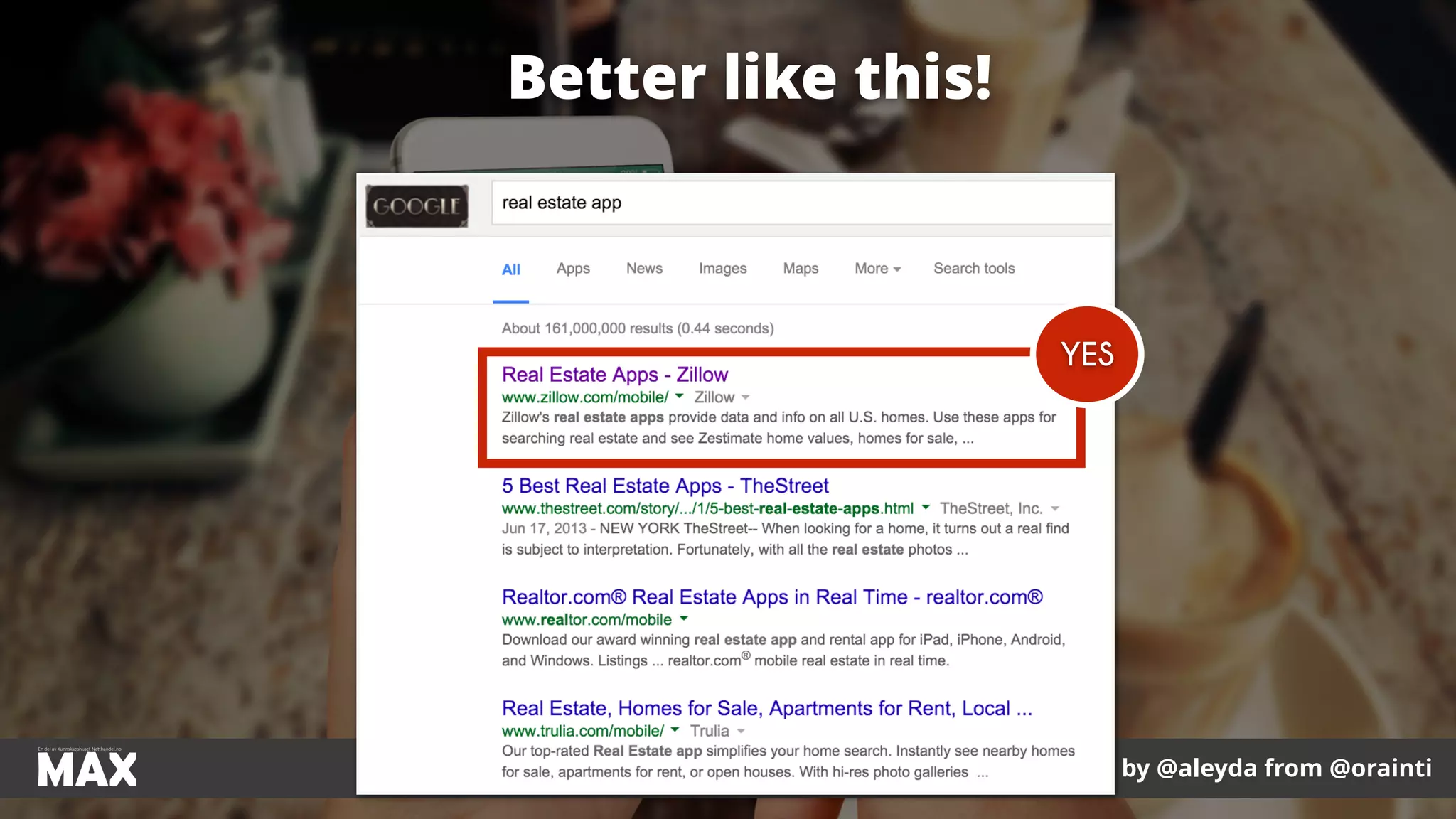 #ecommerceseo at #maxnordic by @aleyda from @orainti
Better like this!
YES
 