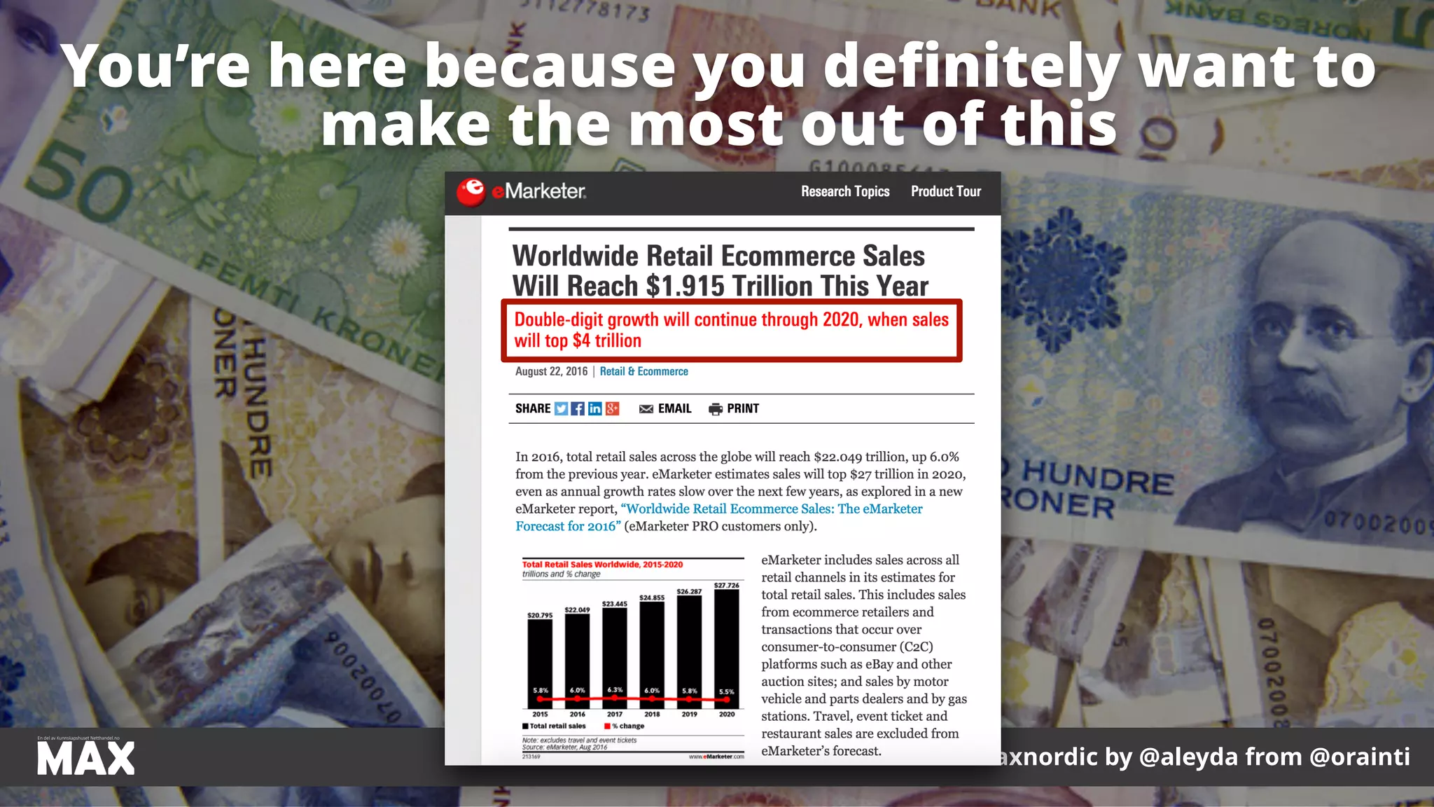 #ecommerceseo at #maxnordic by @aleyda from @orainti
You’re here because you deﬁnitely want to
make the most out of this
#ecommerceseo at #maxnordic by @aleyda from @orainti
 