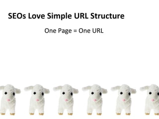 SEOs Love Simple URL Structure
One Page = One URL
 