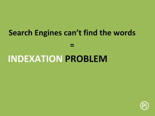 Search Engines can’t find the words
=
INDEXATION PROBLEM
 
