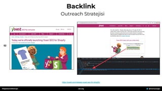 52
Backlink
Outreach Stratejisi
#DigitalzoneMeetups @mertazizoglu
zeo.org
https://yoast.com/release-yoast-seo-for-shopify/
 