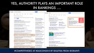 #COMPETITIVESEO AT #SASCON2015 BY @ALEYDA FROM @ORAINTI
YES, AUTHORITY PLAYS AN IMPORTANT ROLE  
IN RANKINGS ….
 