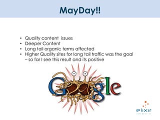 Analytics is much more important in setting strategyHow  to be #1 in GoogleNo one knows for sure – except GoogleBased on our experience, this is what we “think”:Accessibility of the siteSite structureRelevancy of the content to the searchThe popularity of the content  - as measured by linksUser actions – click-through rateLinks, Links, Links, did I say links?
