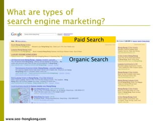 What are types of
search engine marketing?

                        Paid Search


                       Organic Search




www.seo-hongkong.com
 