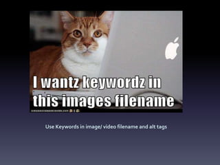 Use Keywords in image/ video filename and alt tags
 