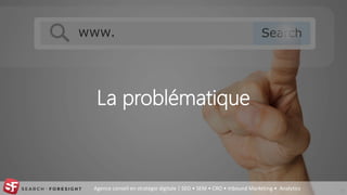 Agence conseil en stratégie digitale | SEO • SEM • CRO • Inbound Marketing • Analytics
La problématique
15
 