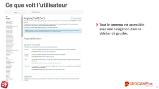 Ce que voit l’utilisateur
Tout le contenu est accessible
avec une navigation dans la
sidebar de gauche.
19
 