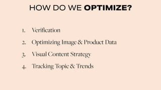 TITLE
TITLE,
TITLE.
Image Source: xxxx
1. Verification
2. Optimizing Image & Product Data
3. Visual Content Strategy
4. Tr...