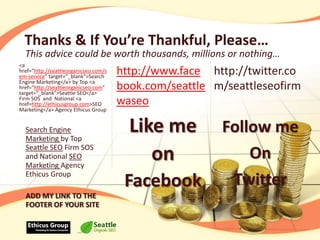 Scan the site (on the outside [visually] & inside [view source]Header tagsMeta tags (imp/not imp)Use Online Tools to determine important SEO factors