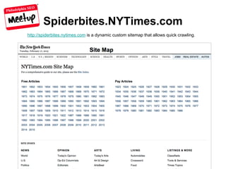 Philadelphia SEO
Spiderbites.NYTimes.com
http://spiderbites.nytimes.com is a dynamic custom sitemap that allows quick crawling.
 