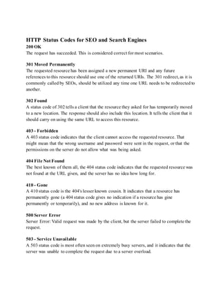 SEO HTTP Response Codes List | DOCX