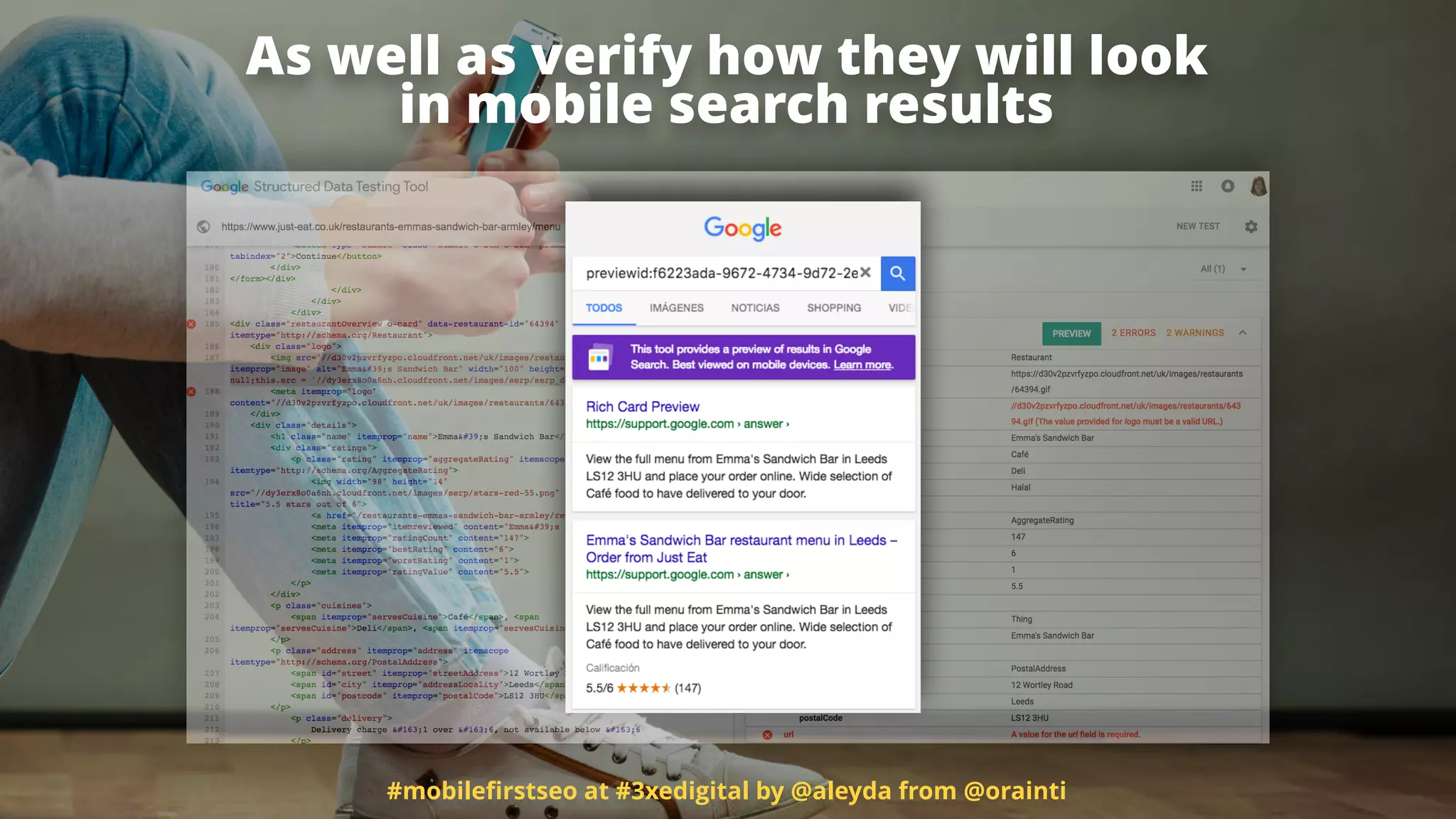 #mobileﬁrstseo at #3xedigital by @aleyda from @orainti
As well as verify how they will look  
in mobile search results
 