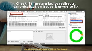 #mobileﬁrstseo at #3xedigital by @aleyda from @orainti
Check if there are faulty redirects,
canonicalization issues & errors to ﬁx
 