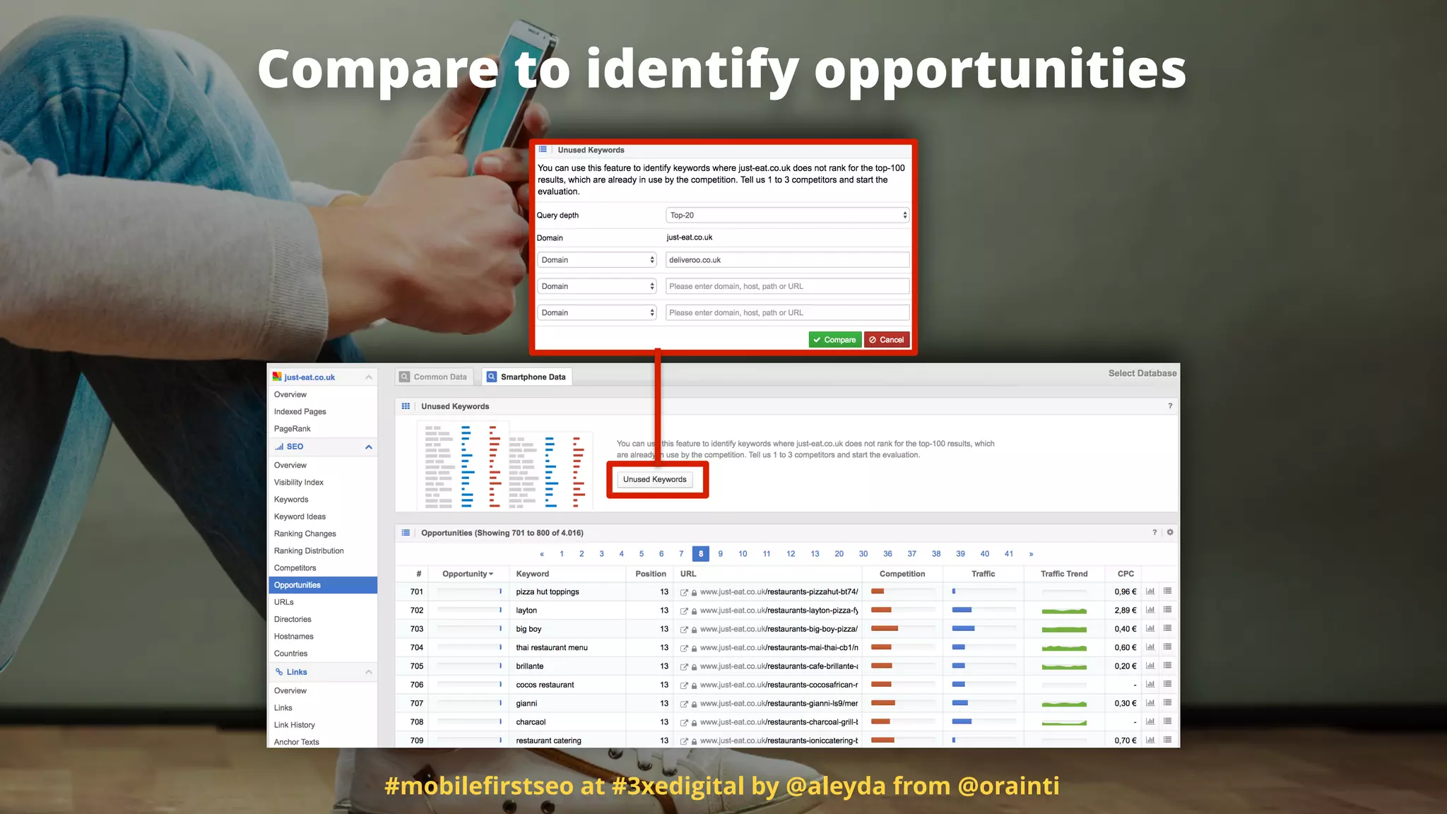 Compare to identify opportunities
#mobileﬁrstseo at #3xedigital by @aleyda from @orainti
 
