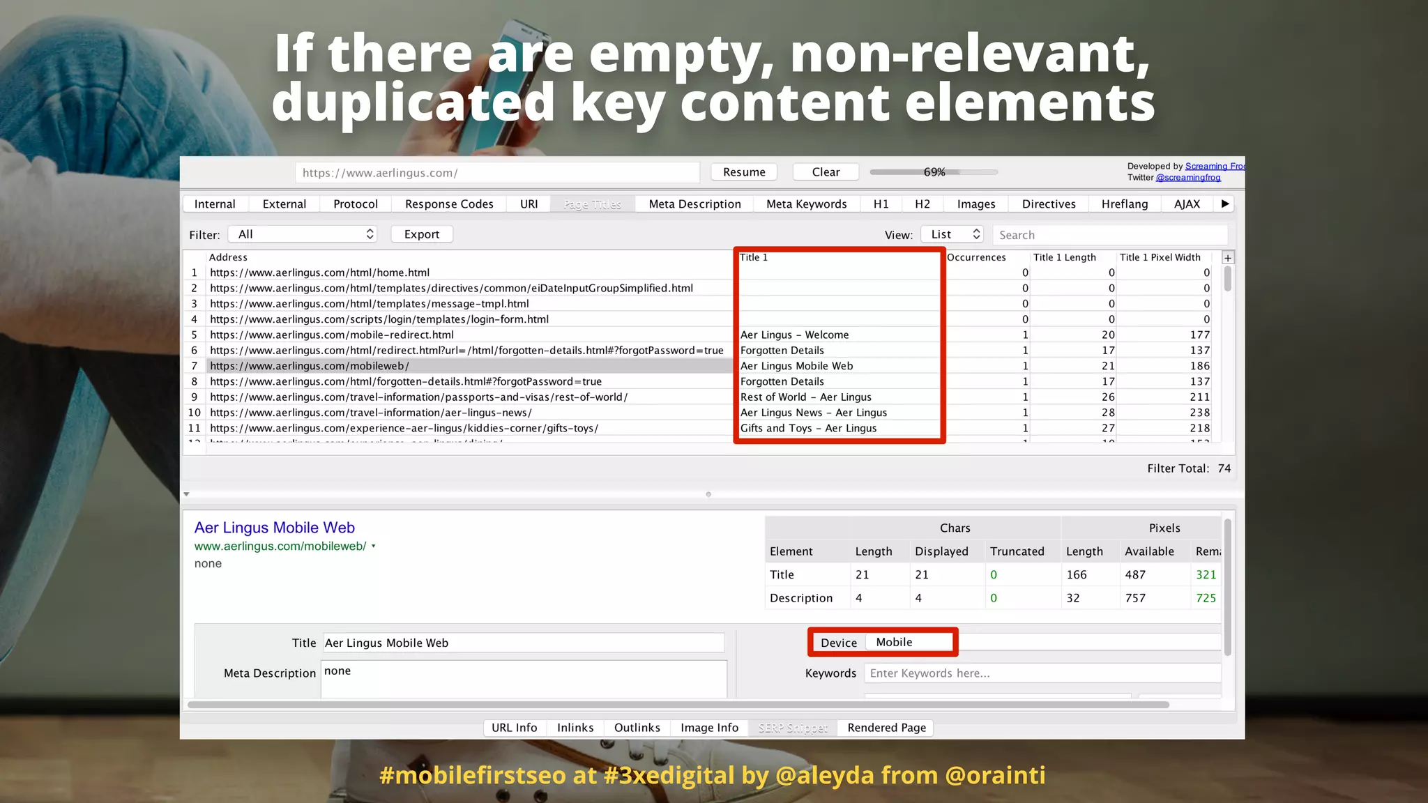 #mobileﬁrstseo at #3xedigital by @aleyda from @orainti
If there are empty, non-relevant,
duplicated key content elements
 