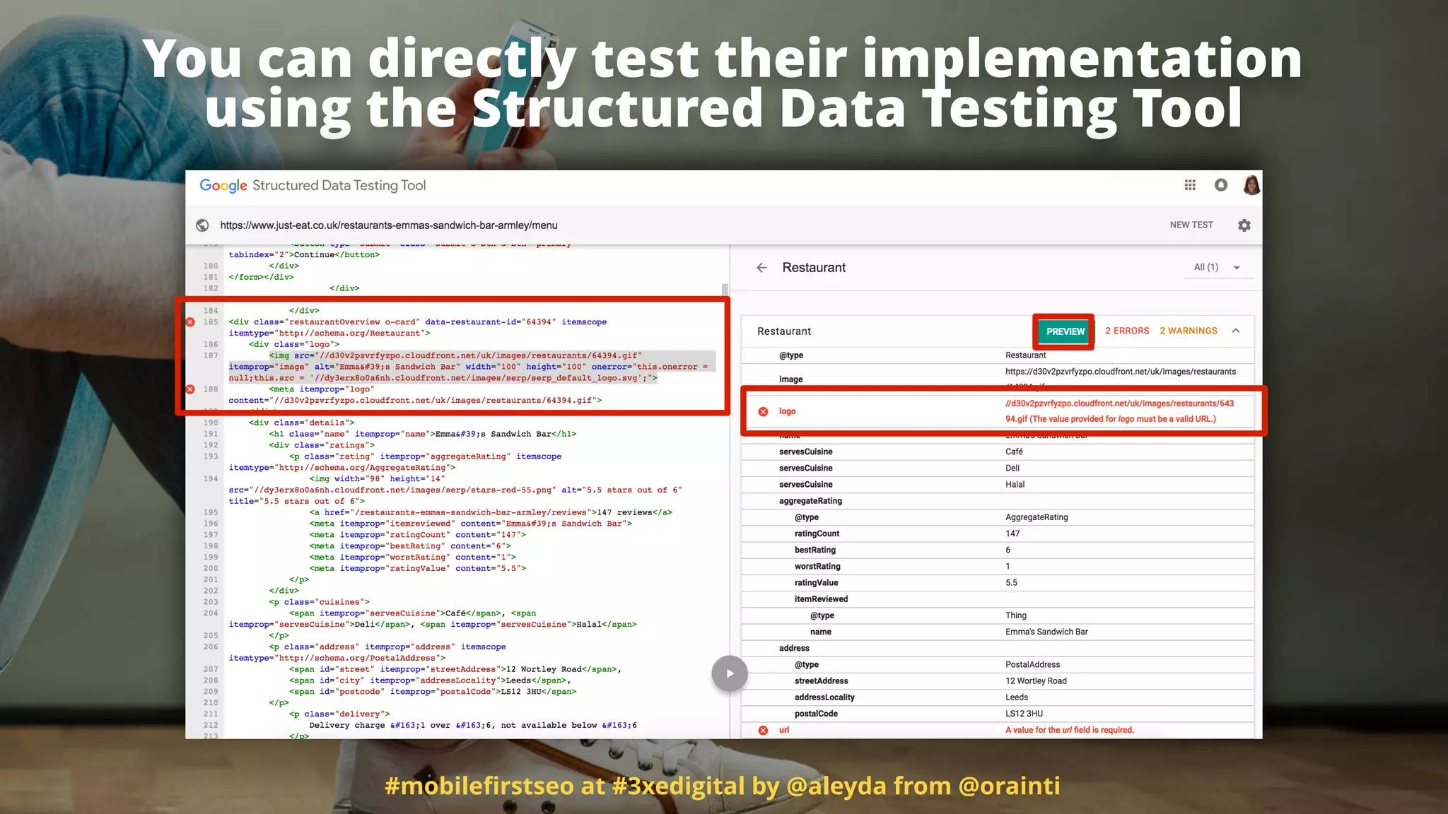 #mobileﬁrstseo at #3xedigital by @aleyda from @orainti
You can directly test their implementation
using the Structured Data Testing Tool
 