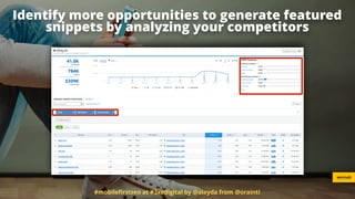 #mobileﬁrstseo at #3xedigital by @aleyda from @orainti
Identify more opportunities to generate featured
snippets by analyzing your competitors
semrush
 