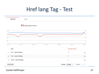 Href lang Tag - Test
Google Search Console
Sistrix Tester:
https://www.sistrix.com/hreflang-
guide/hreflang-validator/
17Carolin Hoffmeyer
 